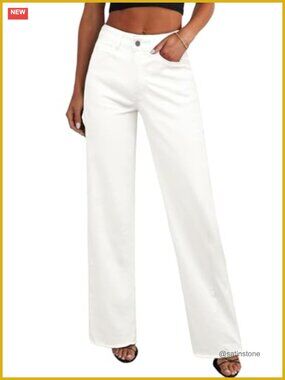 High Waisted Wide Leg Jeans Raw Hem Stretchy Denim Palazzo Pants
